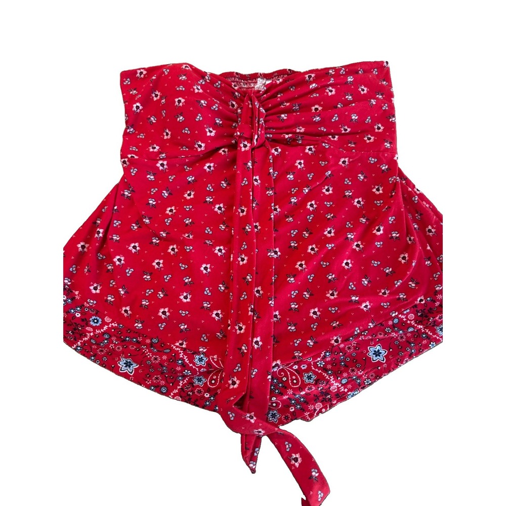 No Boundaries XXL 2XG Red Floral Strapless Tube Top Tie Front Smocked Bandana